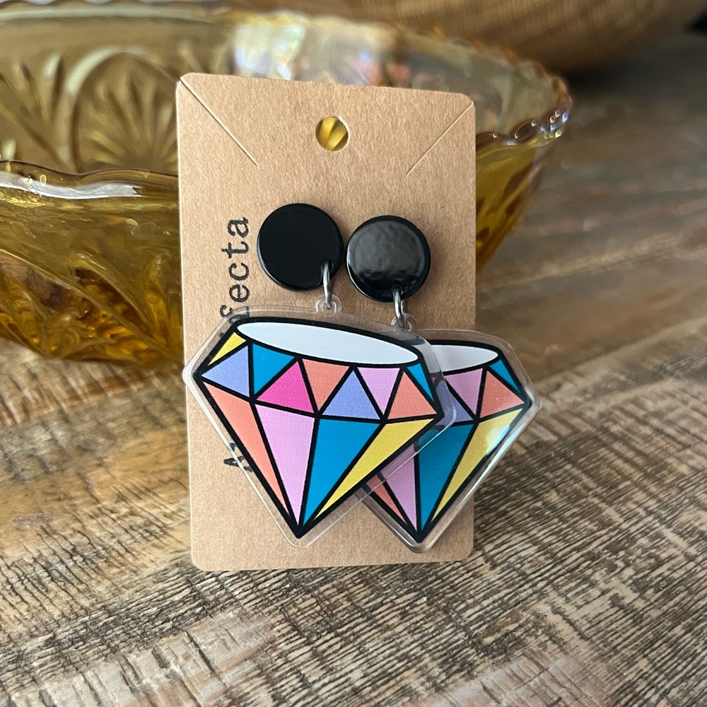 Art Trifecta Geometric Rainbow Diamond Statement Earrings
